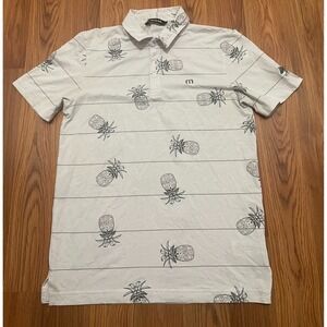TravisMathew Polo Mens Small Pineapple Print Performance Shirt